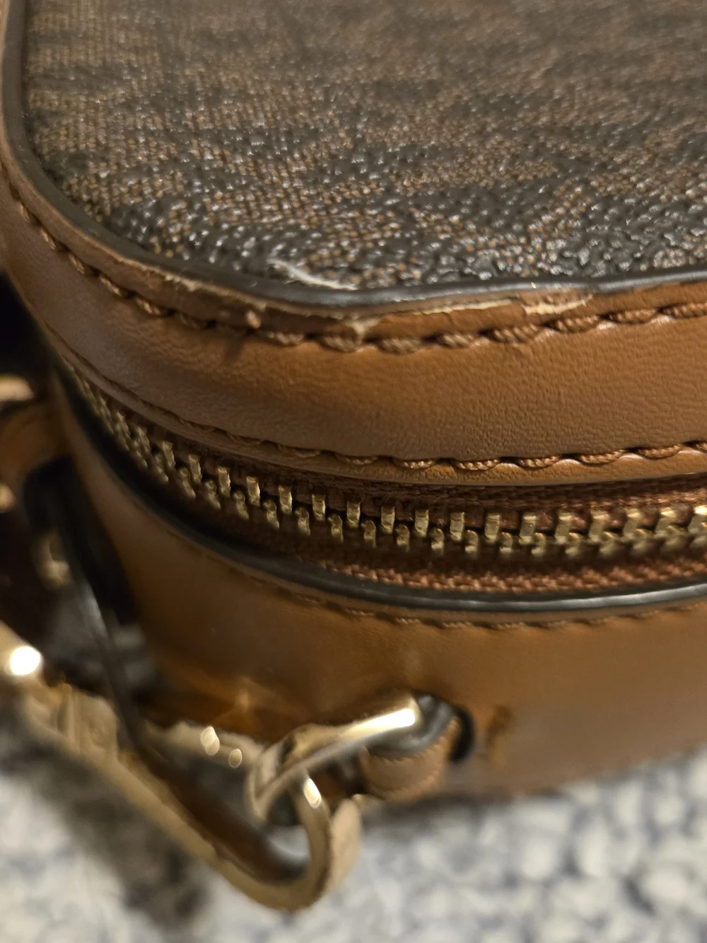 Michael Kors Dark Brown MK Logo Messenger Bag with Gold Hardware